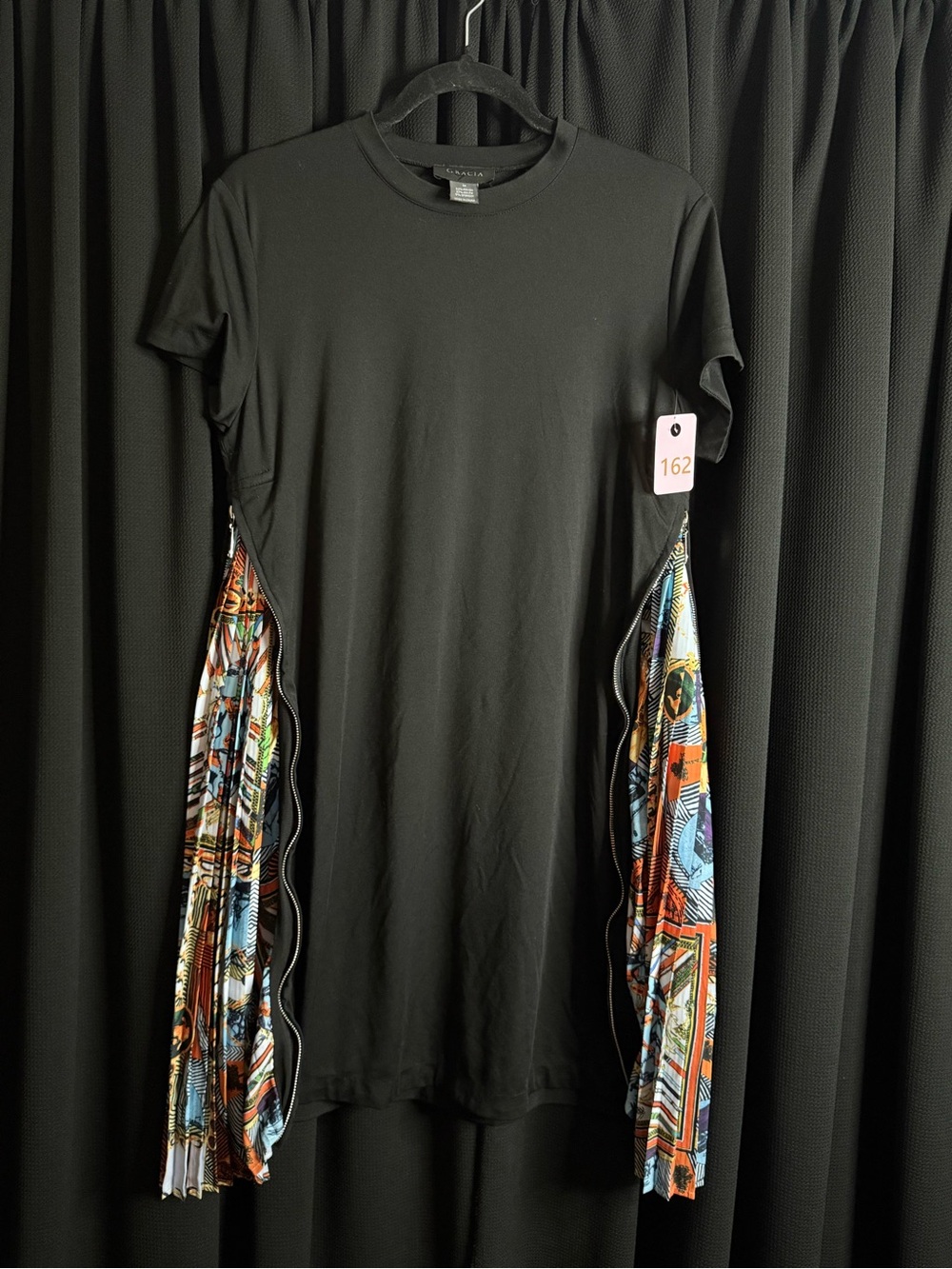 Black Midi Dress with Colorful Pleated Side Panels